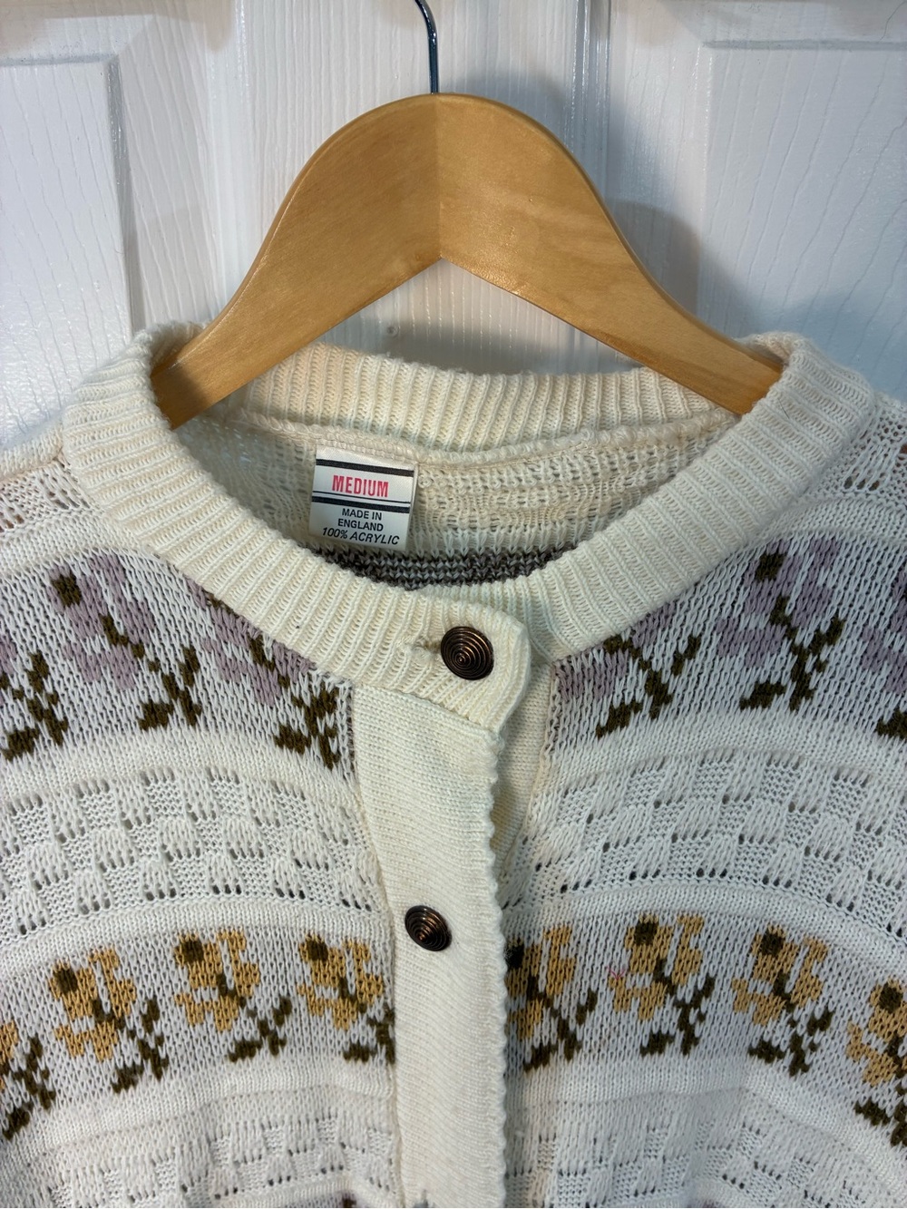 Vintage Cardigan English Knit Cottagecore Floral Grandpa Sweater Made In England - Picture 4 of 7